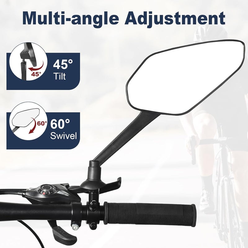 Zacro 2 Pack Bike Mirror, 2025 Upgraded Bike Mirror Handlebar Mount, 360°Adjustable Bicycle Rear View Mirror, Scratch Resistant Glass Lens, Fit for Mountain Bikes, City Road Bikes, E-bikes, Scooter - Image 5